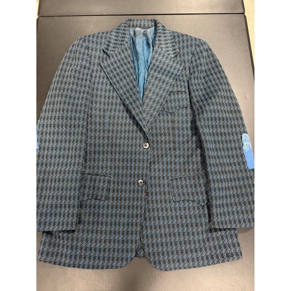 Vintage Benantis Clothes Mens Blue Geometric Texture‎ Blazer Sport Coat Union